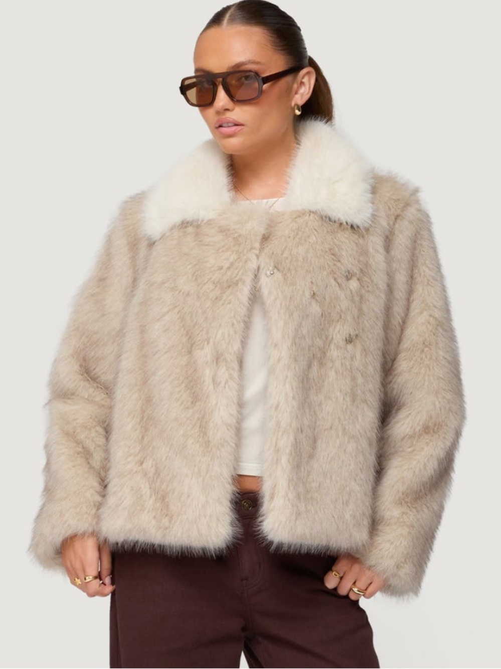 NWOT Edikted Contrast Collar Faux Fur Jacket - S